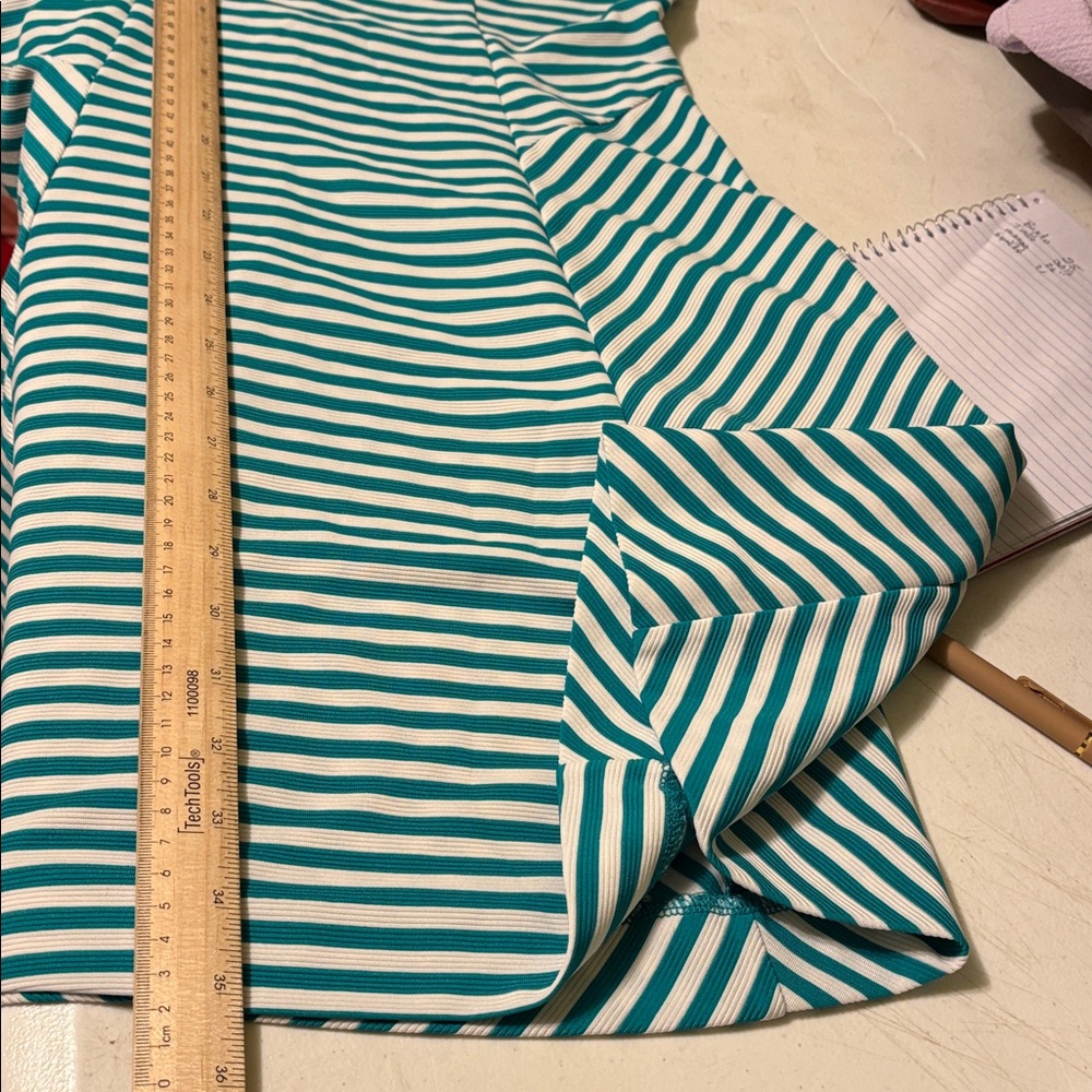 NY & Company Teal White Striped Fit Flare Dress M Summer Work - Picture 9 of 12